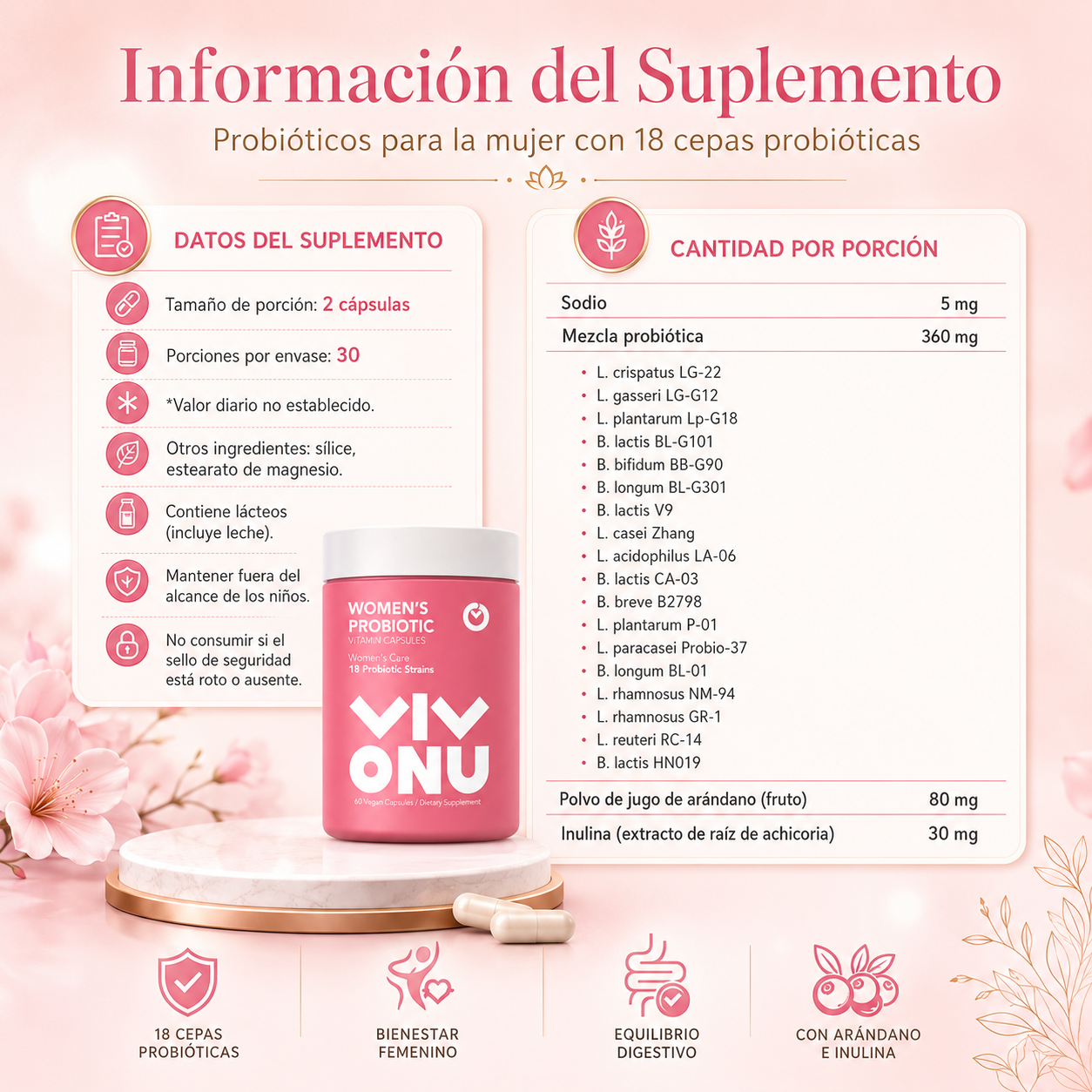 Vivonu Probioticos Mujer | Ayuda a mantener el equilibrio de la flora íntima