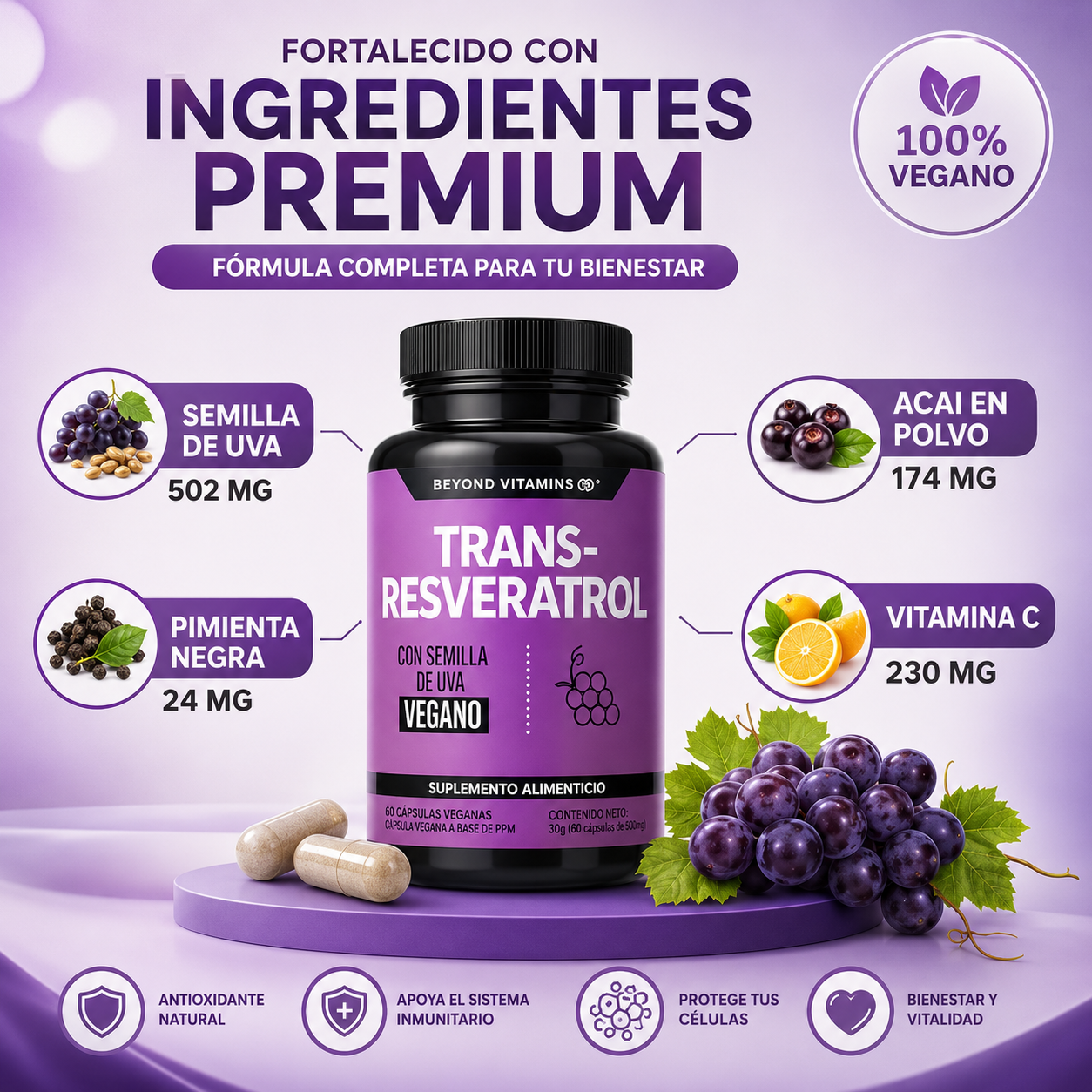 ResveLife™ | Suplemento Resveratrol | Antioxidante natural