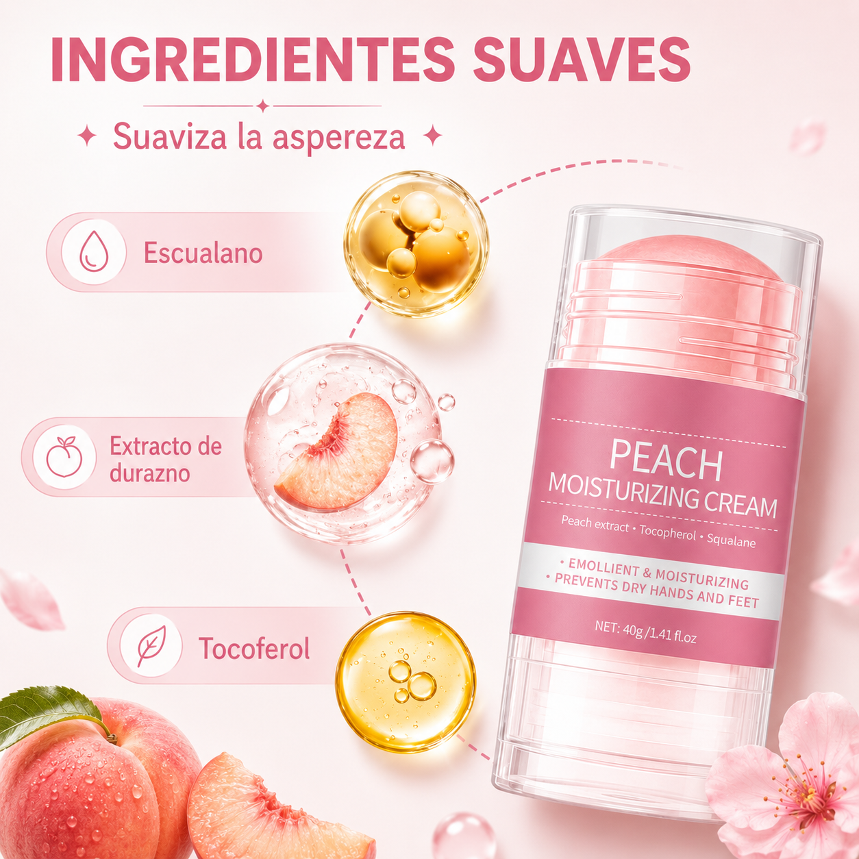 Crema Hidratante Melocotón para Manos, Pies | Crema Antigrietas