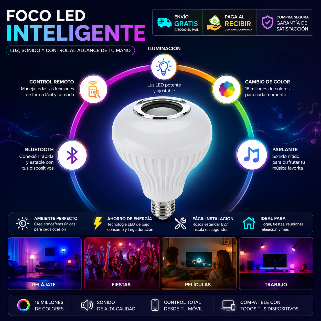 SonicBulb™ | Foco Musical | Ambienta cualquier espacio