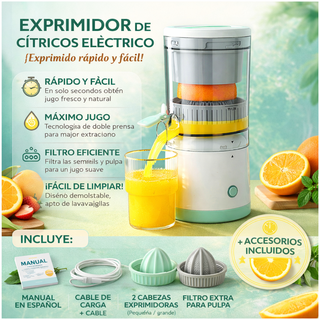 Exprimidor Eléctrico | Incluye 2 Exprimidores y Cable de Carga