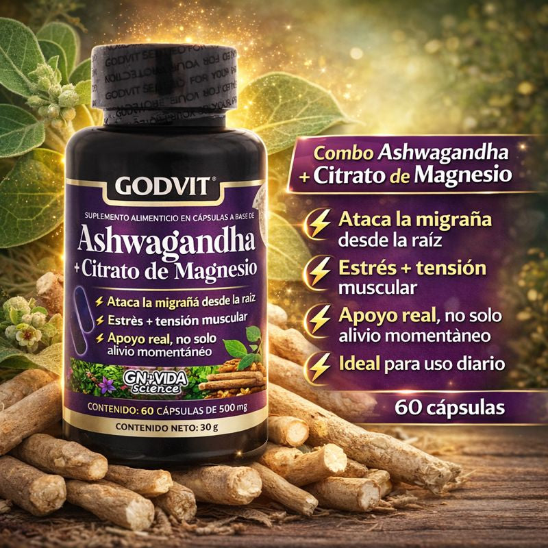 Ashwagandha + Magnesio: calma estrés y tensión que causan dolor de cabeza ✅