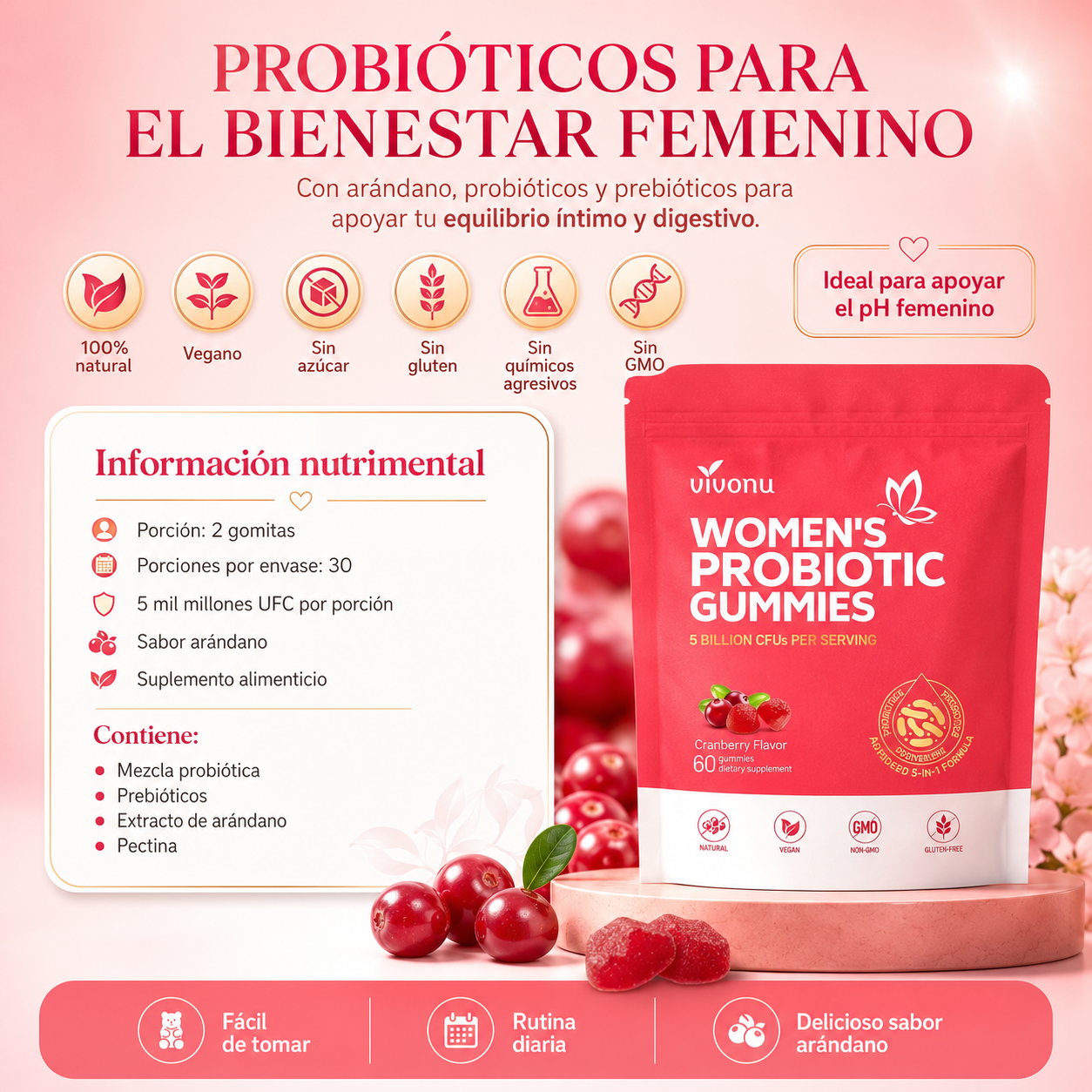 Probioticos Mujer | Suplemento en gomitas | Apoya el equilibrio íntimo