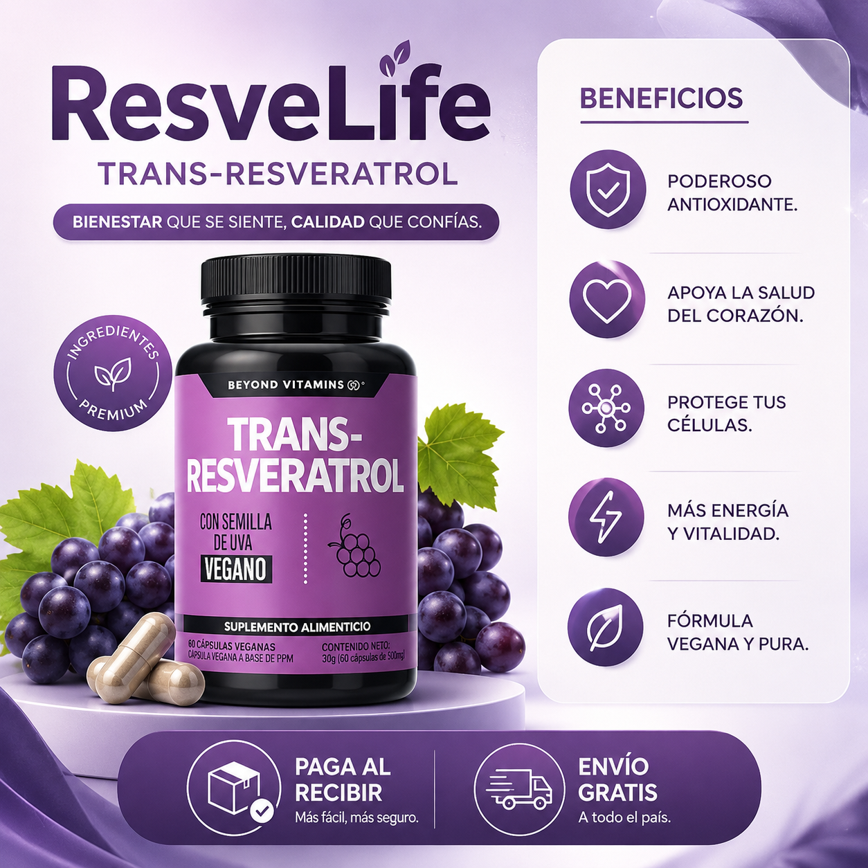 ResveLife™ | Suplemento Resveratrol | Antioxidante natural