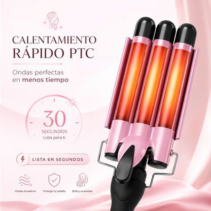 Ondisse™ | Onduladora Profesional de Cabello 3 Tubos | Ondas Perfectas en Minutos