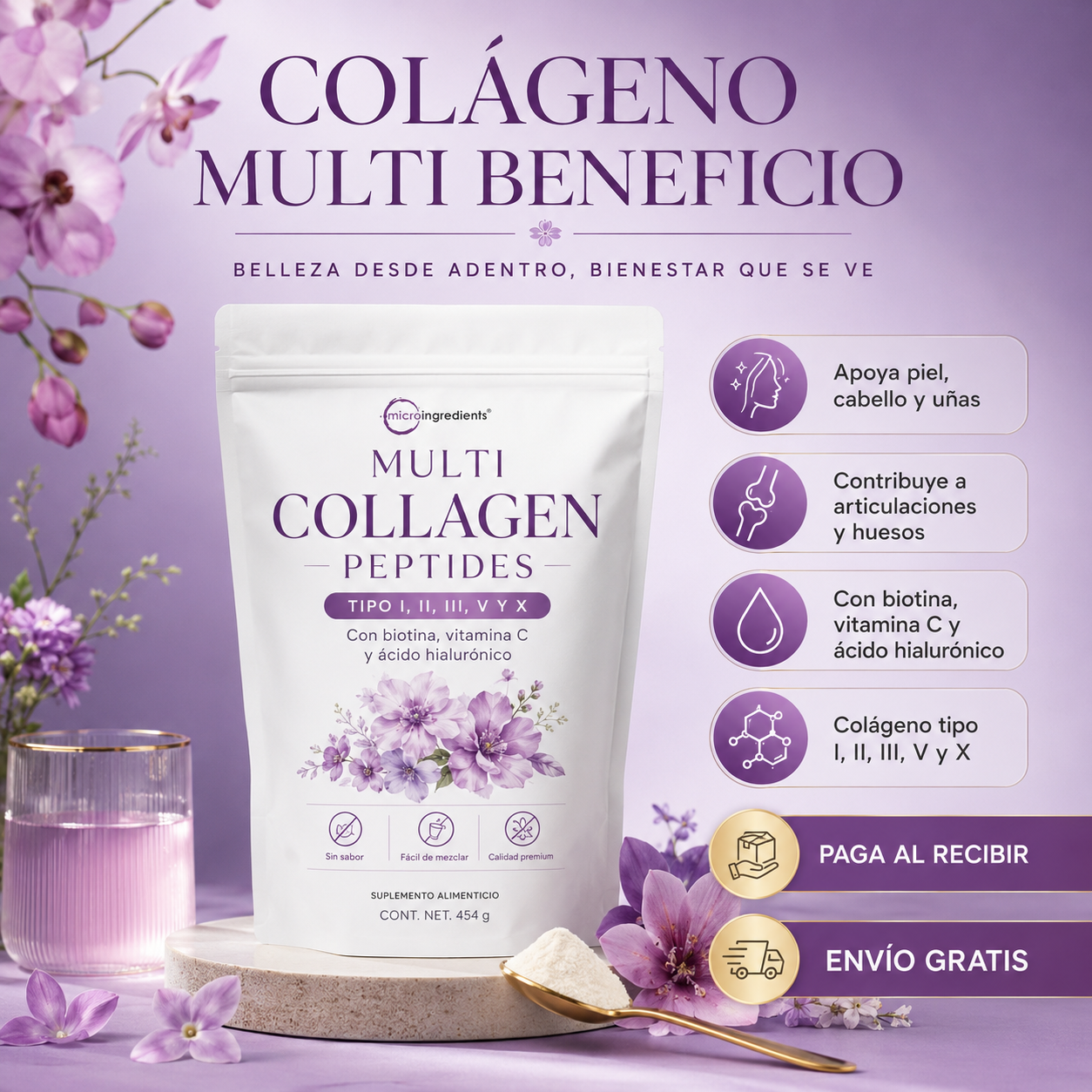 Micro Ingredients | Péptidos de colágeno múltiples | Sin sabor