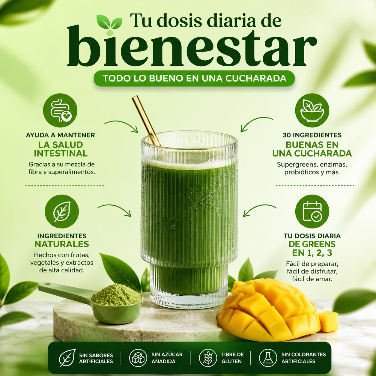 Bloom Mango 225 g | Mezcla de Supergreens para tu Rutina Diaria