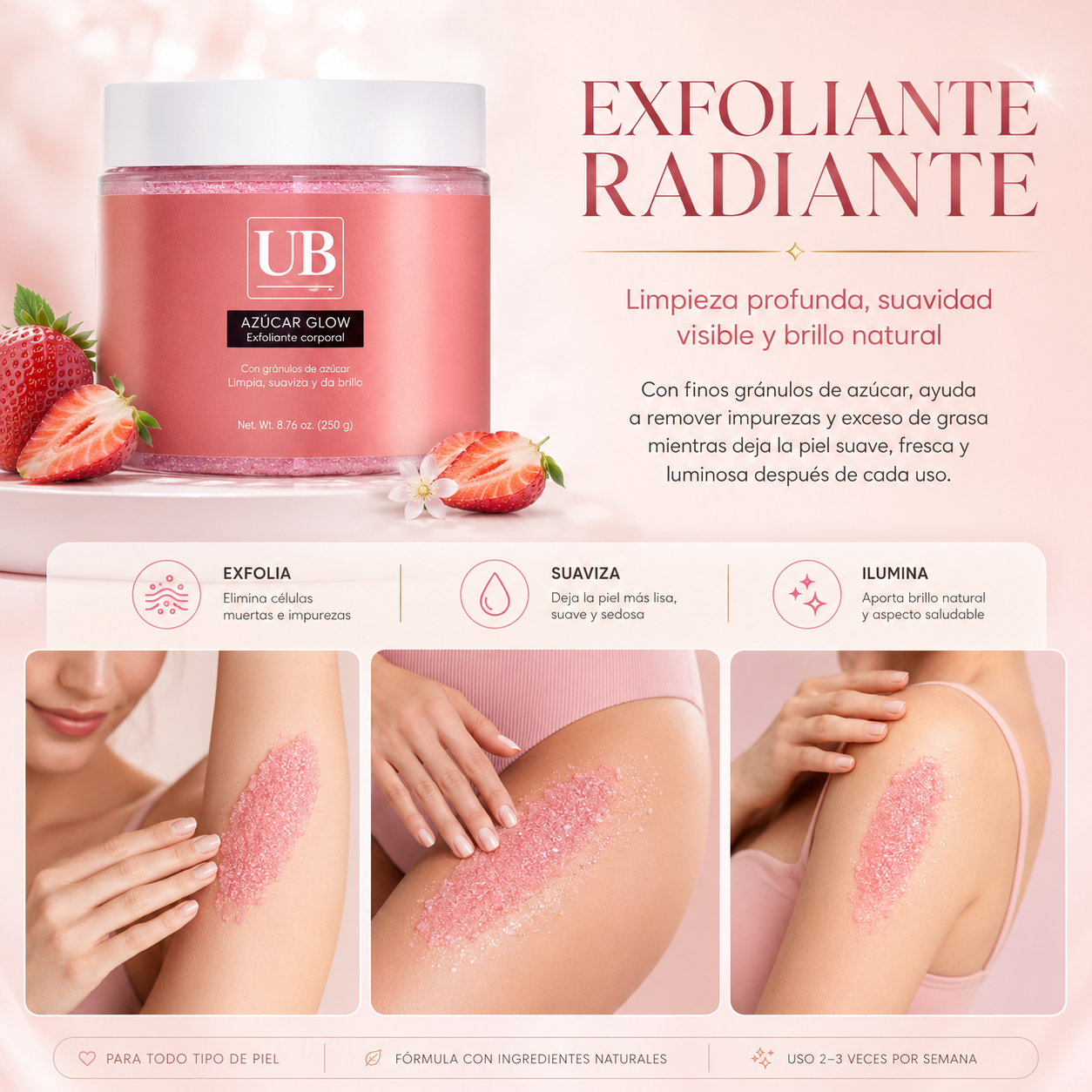 Exfoliante Corporal de Fresa 10D | Piel Suave, Lisa e Hidratada