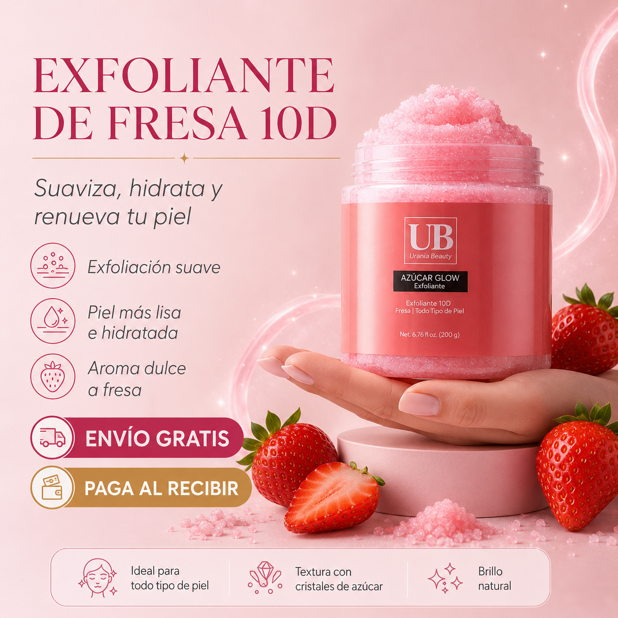 Exfoliante Corporal de Fresa 10D | Piel Suave, Lisa e Hidratada