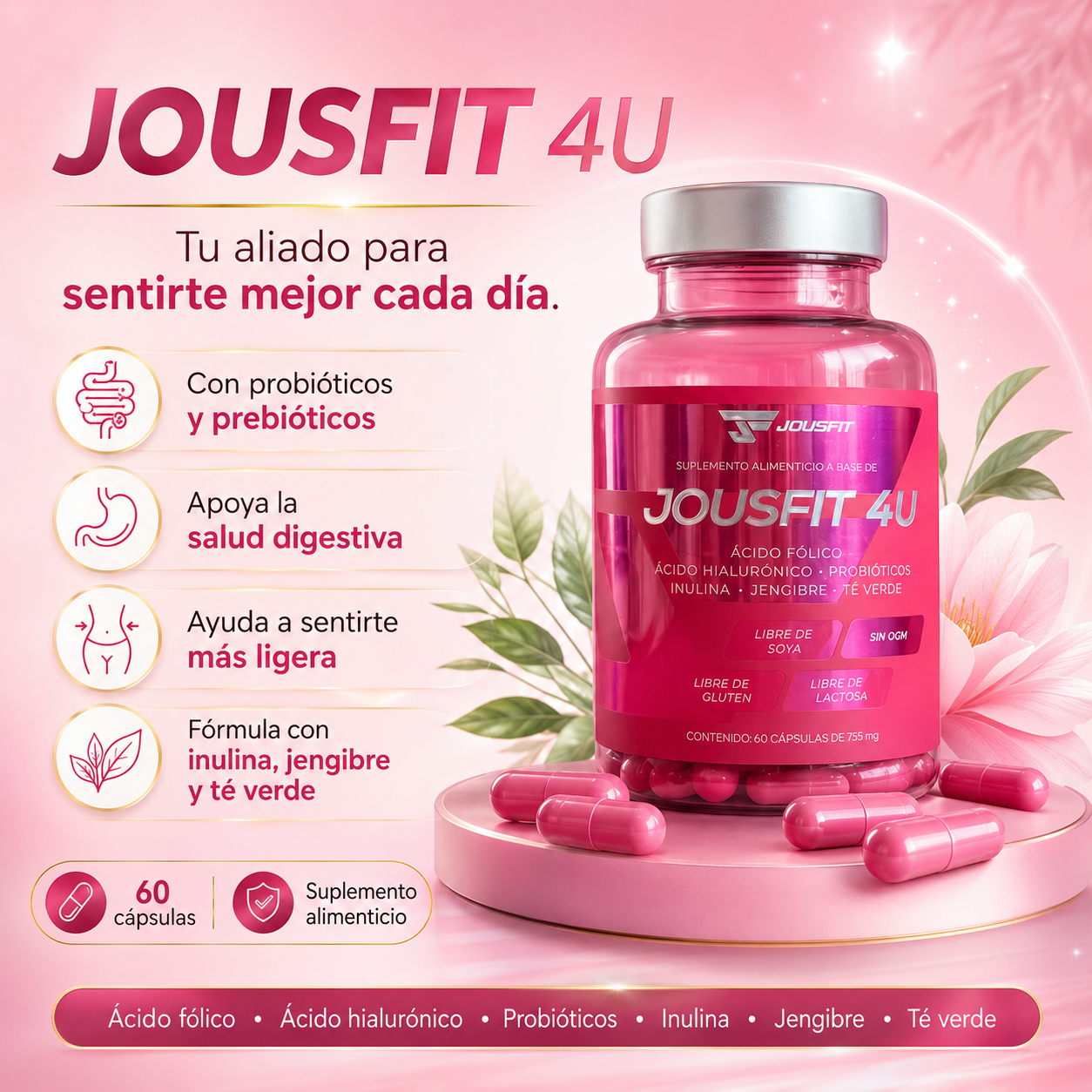 Jousfit 4u | Probióticos Ácido Hialurónico Ácido Fólico