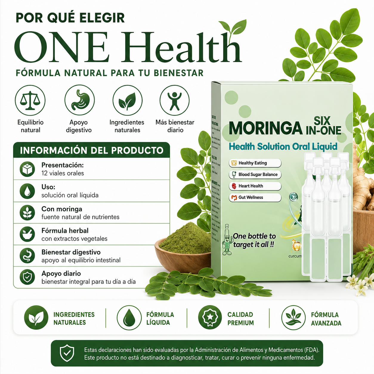 ONE Health Moringa 6 en 1 | Baja y Equilibra los Niveles de Azúcar en la Sangre Naturalmente