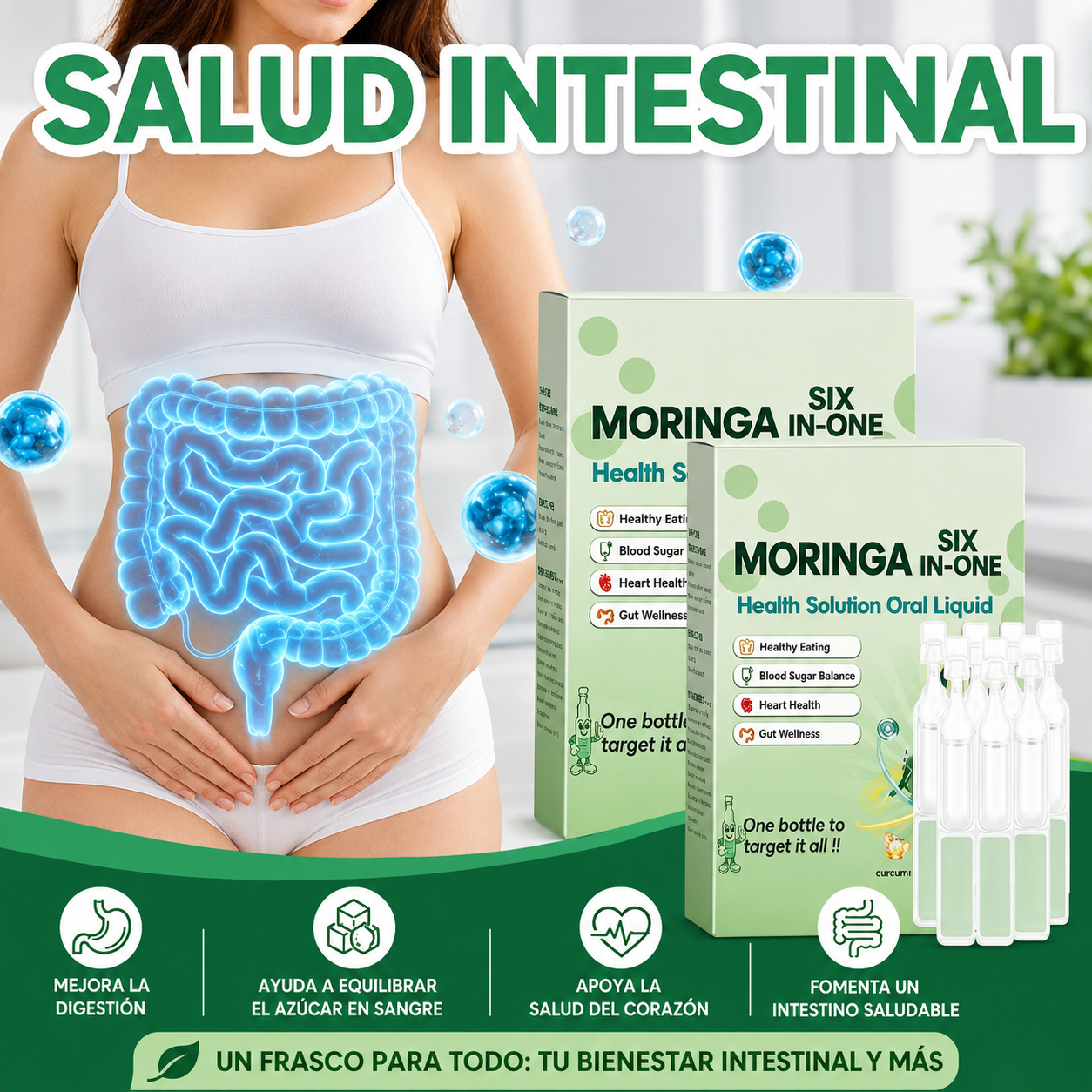 ONE Health Solution líquido bucal, solución oral, soporte antioxidante, contiene moringa, esencia de hierbas