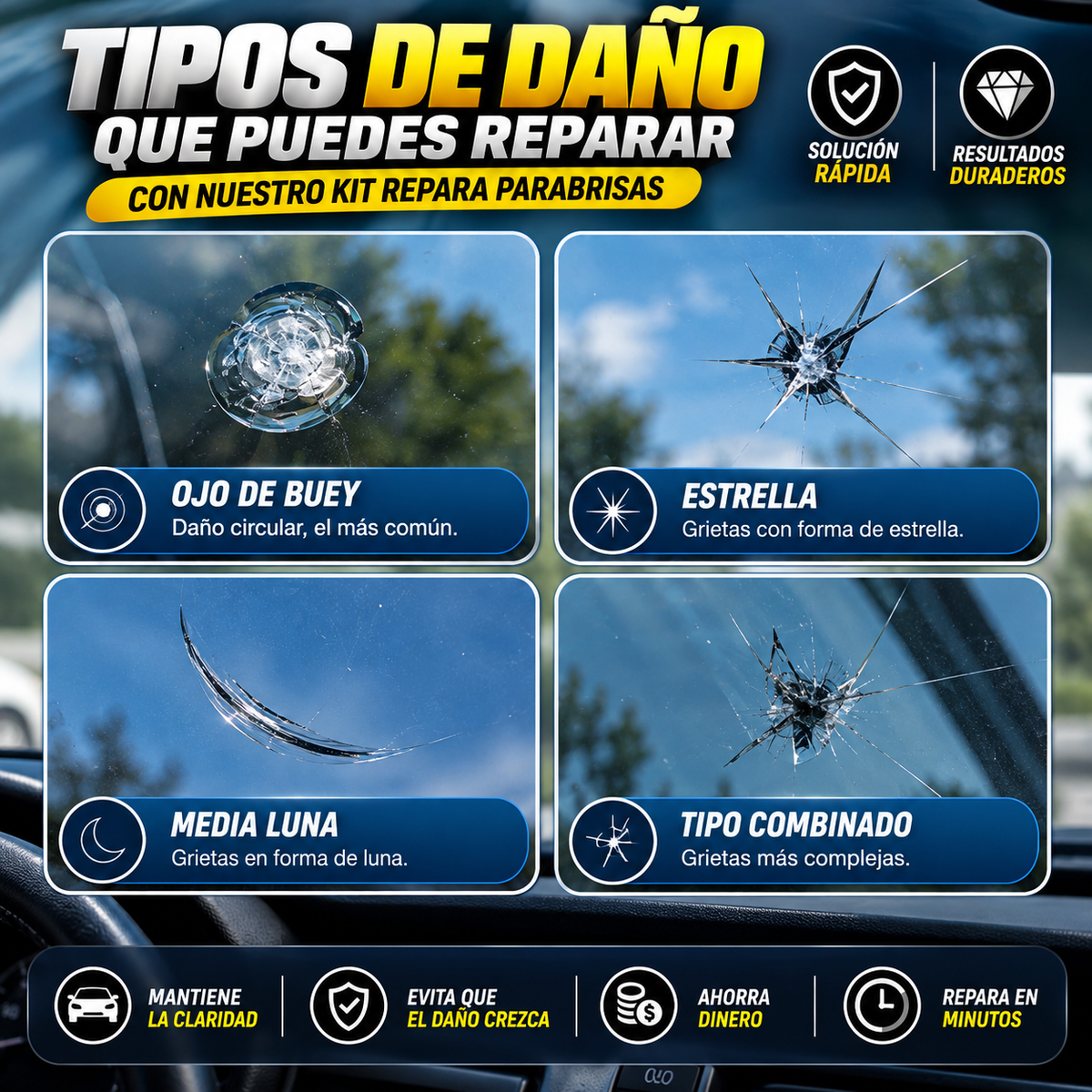Windshield | Kit Reparador de Parabrisas | Restaura Grietas, Rayones Fácilmente