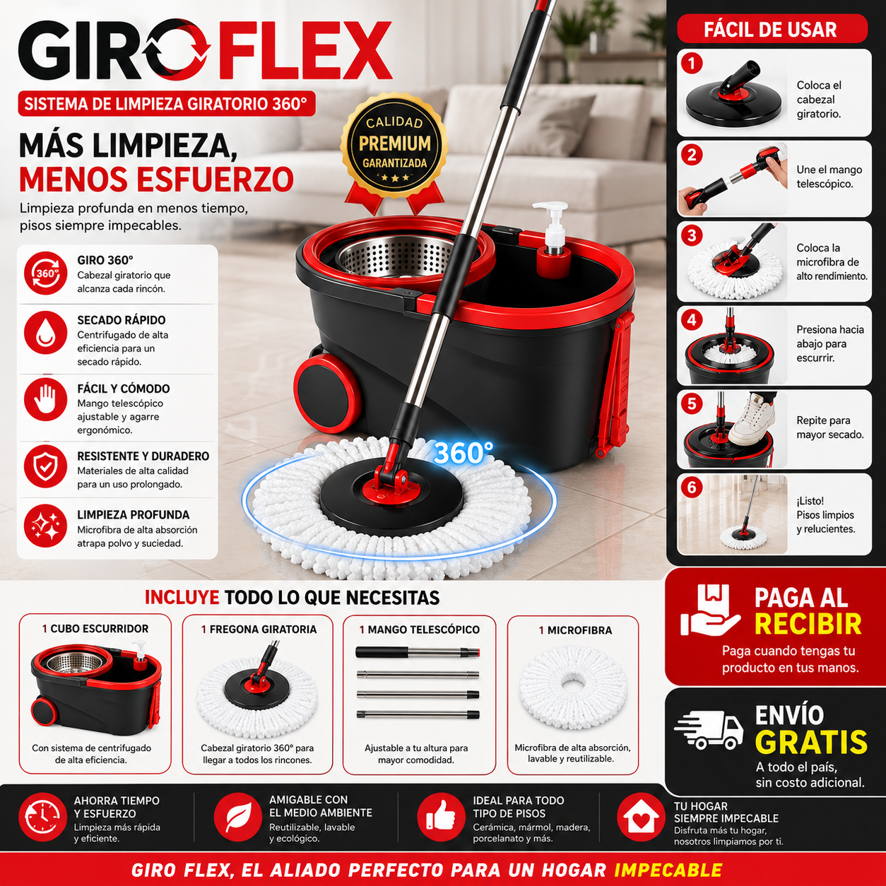 GiroFlex™ | Trapeador giratorio | Limpieza 360°.