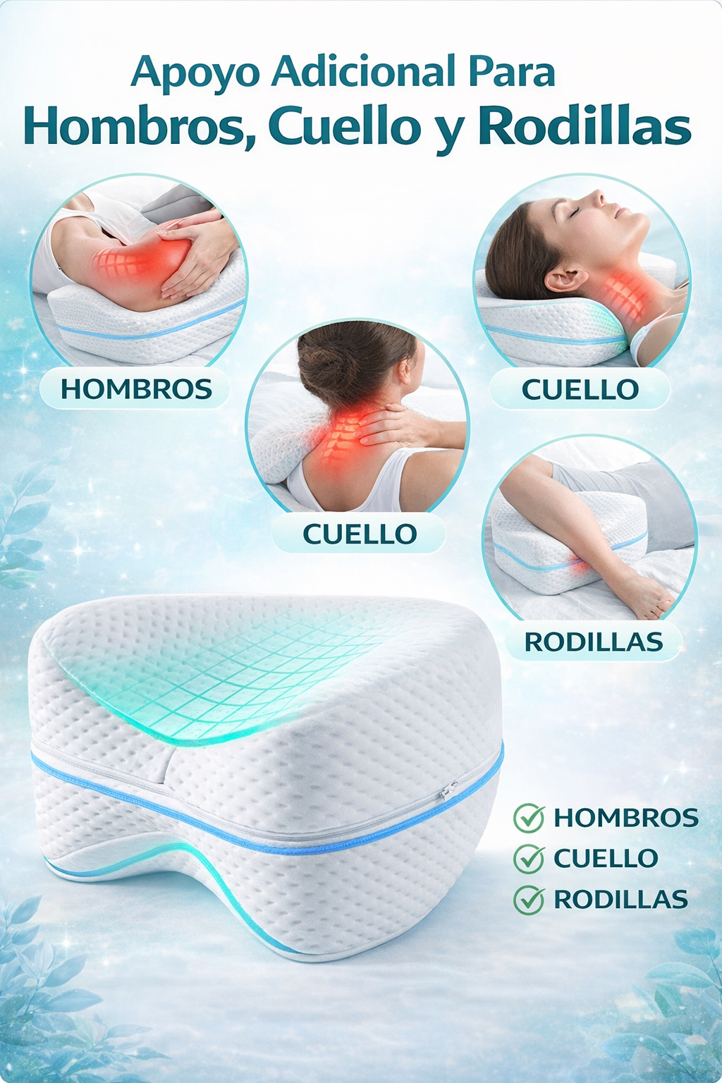 Alivia+ |  Descanso Sin Dolor En Cuello, Hombros y Rodillas.