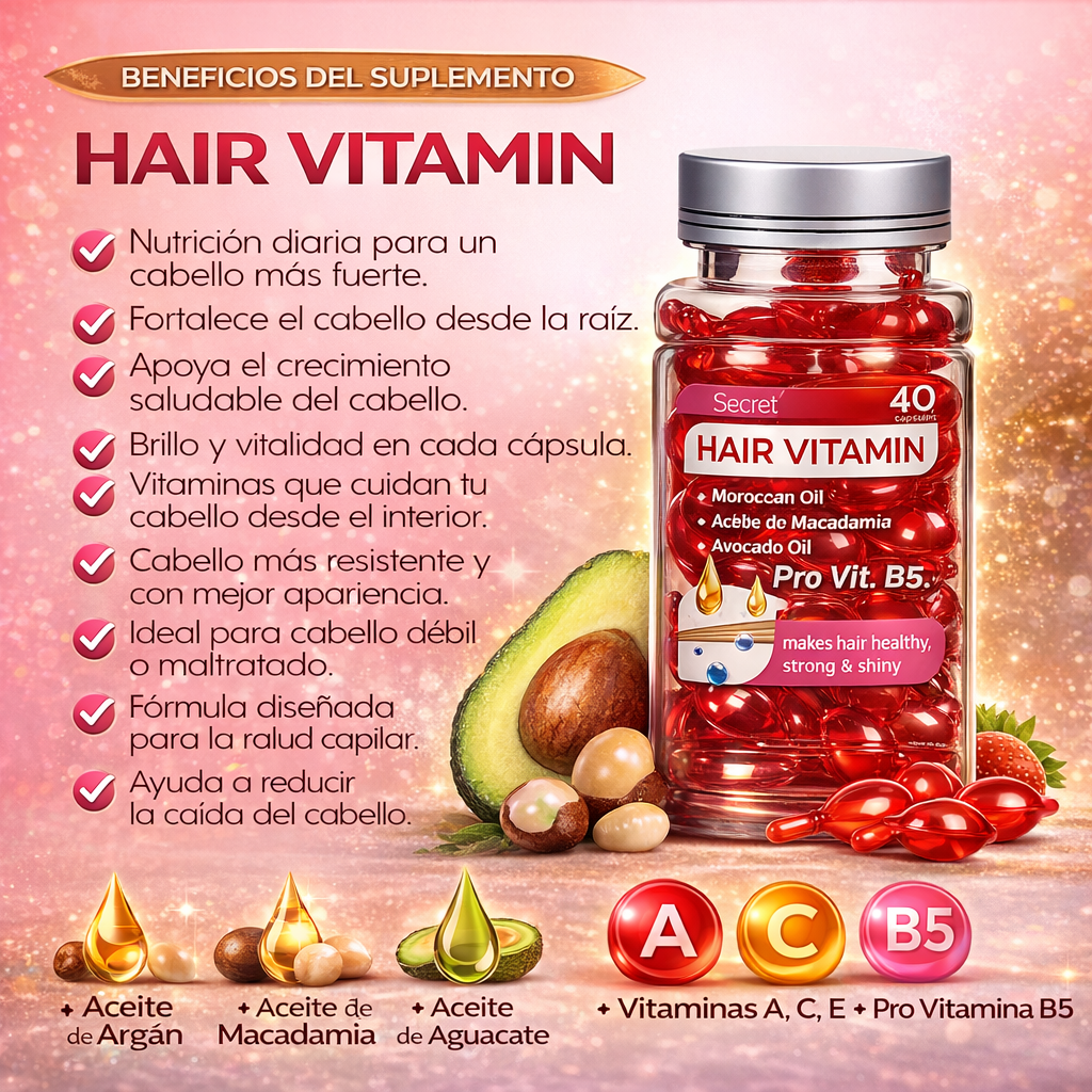 Hair Vitamin™ | 30 Cápsulas + 10 de Regalo | Para Hombre y Mujer