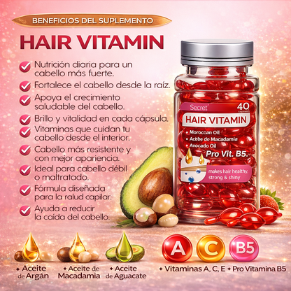 Hair Vitamin™ | 30 Cápsulas + 10 de Regalo | Para Hombre y Mujer