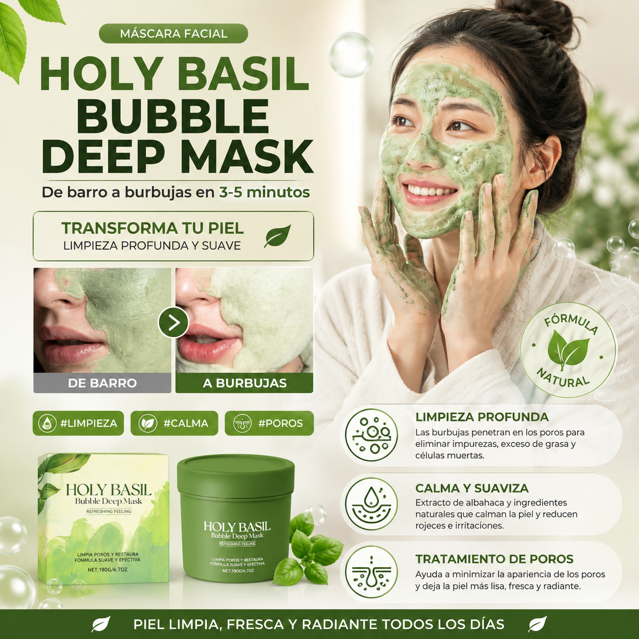 Holy Brasil | Mascarilla Burbujeante | Limpieza Profunda, Piel Radiante