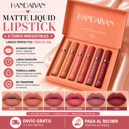 Nude Handaiyan™ | Kit De 6 Labiales | Larga Duración Todo el Día