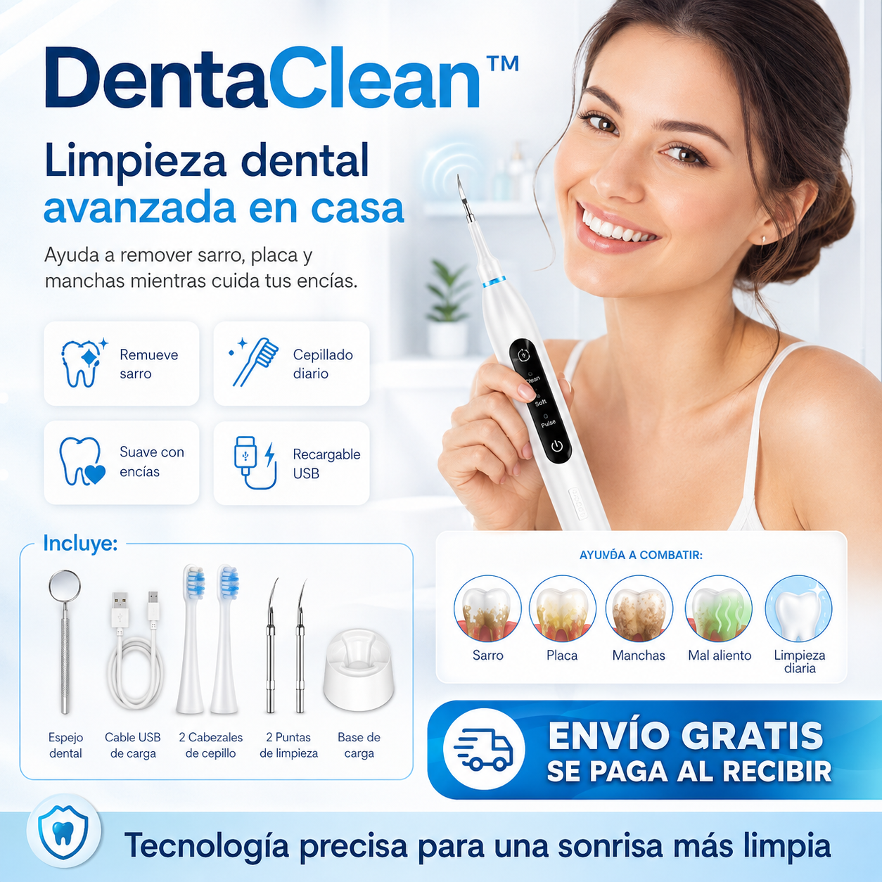 DentaClean™ | Limpiador de Sarro, Placa y Manchas Dentales 3 en 1