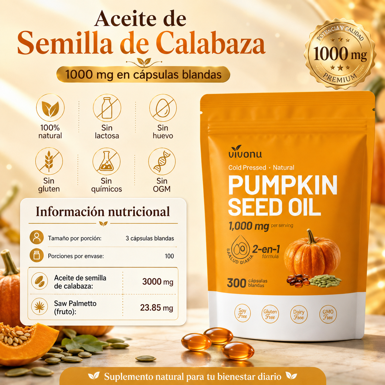 Vivonu™ | Semillas de Calabaza | Bienestar Masculino y Urinario
