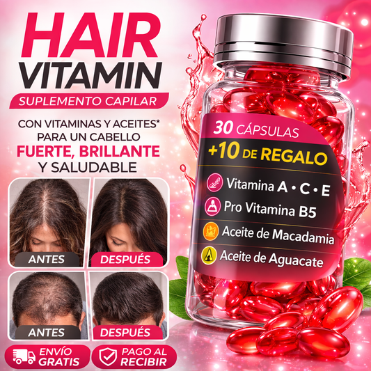 Hair Vitamin™ | 30 Cápsulas + 10 de Regalo | Para Hombre y Mujer