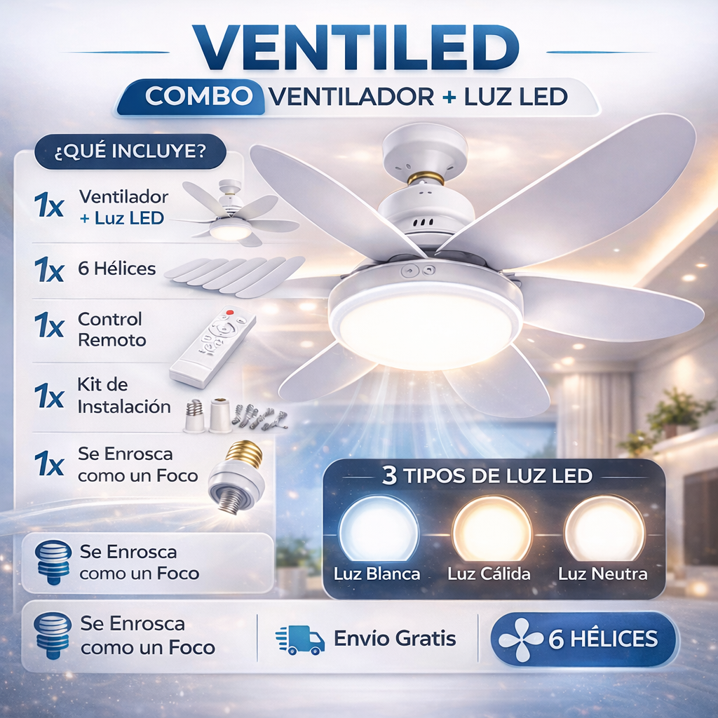 Ventiled™ | Ventilador Led 2 en 1 | Ahorra Luz | Instalación Fácil